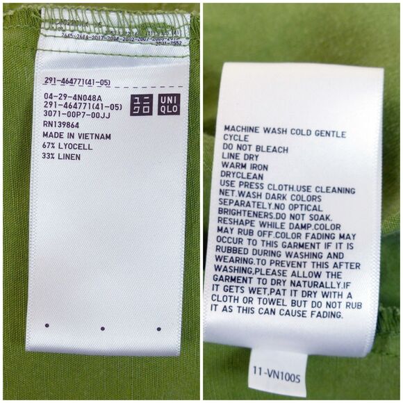 Uniqlo Dress Women XS Green Linen Blend Square Neck Short Sleeves Pockets Midi - Picture 14 of 15